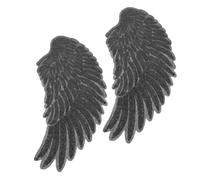 NOLITOY 2Pcs Angel Wing Sequin Embroidered Patches Medium Black DIY Sew Applique for Clothing Repair and Decoration Glitter Costume Accessories for Jackets Pants Dresses