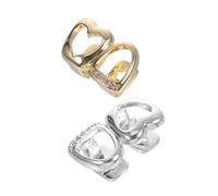 NOLITOY 2pcs Bling Rhinestone Tooth Grill Caps for Men Women Heart-shaped Sparkly Hip Hop Teeth Jewelry Golden Silver Mouth Accessories for Cosplay Party Halloween