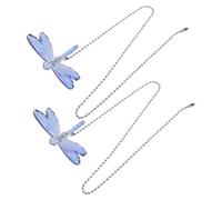 NOLITOY 2pcs Blue Crystal Dragonfly Ceiling Fan Pull Chain Pendant, 20.8 Light Fixture Pull Cord Replacement for Bedroom and Living Room Lamps