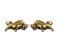 NOLITOY 2pcs Brass Bull Ornament Set - Retro Style Cattle Pendant Decorations, Bull Craft Sculpture for Home and Desk, Zodiac Year of The Ox Lucky Hanging Accents for Living Room