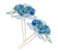 NOLITOY 2pcs Bridal Pearl Hairpins Blue Floral Hair Accessories Wedding Hair for Brides Elegant Cloth Flower Pins for Weddings Proms and Formal Events