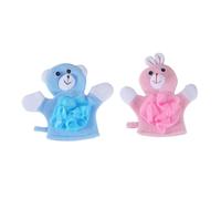 NOLITOY 2pcs Cartoon Bath Foaming Scrubber for Soft Mesh Body Skin Scrubbing Tool with Strong Cute Pink Rabbit and Blue Bear Design for Exfoliating and Gentle Cleaning