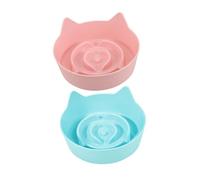 NOLITOY 2pcs Cat Ear Shaped Slow Feeder Bowls with Non-slip Base for Kittens Candy Color Pet Feeding Plates to Promote Healthy Eating and Prevent Vomiting Suitable for Home Use