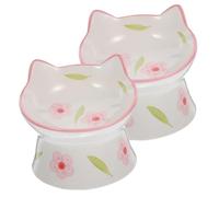 NOLITOY 2pcs Ceramic Elevated Cat Bowl with Spill-resistant Design Raised Food and Water Bowls Reusable Tilted Pet Feeding Dishes for Comfortable Eating Experience