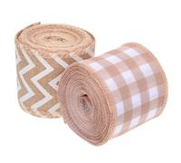 NOLITOY 2pcs Christmas Burlap Ribbon Wired Edge Rustic Fabric for Wrapping DIY Holiday Craft Supplies Tree Bows and Festive Decorations with Classic Plaid Pattern