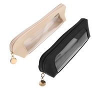 NOLITOY 2pcs Clear Makeup Brush Pouch Large Capacity PU Travel Cosmetic Organizer Portable Transparent Toiletry Bag with Zipper for Home Office Use