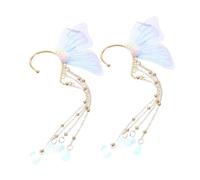NOLITOY 2pcs Cute Mermaid Ear with Tassel and Butterfly Wings Lightweight Non Piercing Dangle Earrings for Women Fairy Costume Accessories Fade Resistant