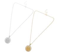 NOLITOY 2Pcs Double-sided Round Sublimation Metal Necklace Blanks with Diamond Accents for DIY Heat Transfer Jewelry Making Metal Chain Pendants in Gold Silver for Photo