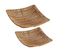 NOLITOY 2pcs Faux Rattan Fruit Basket Handwoven Multi-functional Storage Trays for Dry Fruits Nuts Snacks Easy-clean Rustic Food Display Baskets for Kitchen and Dining Tables