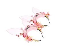 NOLITOY 2pcs Flocked Faux Flower Rabbit Ear Headband Magical Bunny Ears Fairy Headpiece Comfortable Party Accessories for Easter Halloween Wedding Christmas