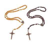 NOLITOY 2pcs Handmade Wooden Bead Rosary Necklace with Catholic Cross Pendant Lightweight and Portable Prayer Beads for Religious Festivals Spiritual Meditation and Daily Devotion Gifts