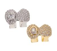 NOLITOY 2pcs Hip-hop Jewelry Mouth Grills Gold Silver Zircon Caps Removable Bling Fake Tooth Covers for Women Rappers Stage Events Halloween Costume