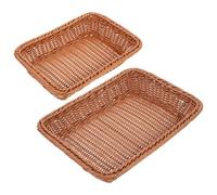 NOLITOY 2Pcs Imitation Rattan Bread Basket Rectangular Handwoven Food Holder for Kitchen Storage Lightweight Woven Basket for Home and Hotel Organization