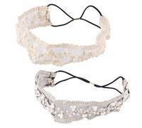 NOLITOY 2pcs Lace Beaded Hairbands Elastic Headwear for Women Delicate Black and Beige Headbands Elegant Hair Accessories for Weddings Festivals Parties Everyday Fashion