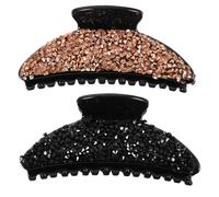 NOLITOY 2pcs Large Resin Rhinestone Hair Claw Clips Set with Strong Hold Ponytail Holder for Women, Black and Light Gold Hair Accessories for Everyday Use