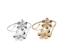 NOLITOY 2pcs Metal Flower Rhinestone Upper Arm Cuff Band Open Coil Wrap Bracelet for Women Gold and Silver