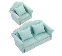 NOLITOY 2pcs Miniature Dollhouse Sofa Upholstered Fabric Couch and Armchair with Pillow Simulation Doll Accessories for Living Decor