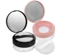 NOLITOY 2Pcs Portable Loose Powder Box Set with Mirror, Elastic Mesh Refillable Makeup Compact Containers for Travel and Daily Use, Pink and Black Empty Powder Cases