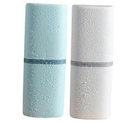 NOLITOY 2pcs Portable Toothbrush Storage Case with One Washing Cup Compact Travel Toothbrush Holder for Home Use Round Corner Design White and Sky-Blue