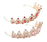 NOLITOY 2pcs Princess Crown Headbands with Sparkly Rhinestones Glittery Tiara Hair Accessories for Birthday Parties Role Play and Performances Secure Fit Pink Red