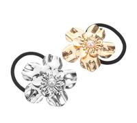 NOLITOY 2pcs Punk Metal Flower Hair Elastics Round Hair Tie Bands for Women and Stylish Geometric Ponytail Holders Lightweight for Casual and Formal Use