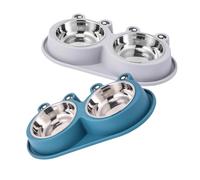 NOLITOY 2pcs Raised Stainless Steel Pet Feeder Double Frog-shaped Bowls Non-slip Elevated Dog Cat Food and Water Bowls Anti-ant Design for Small Pets