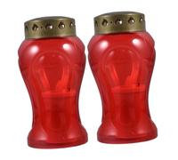 NOLITOY 2pcs Red Plastic Memorial Cemetery Candles with Flickering Light, Garden Candle Lamps for Gravesite Decoration, Remembrance Lanterns Without Batteries, Outdoor Tombstone Lanterns