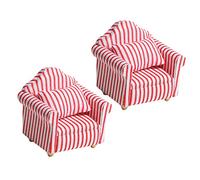 NOLITOY 2pcs Scale Miniature Dollhouse Furniture Red White Striped Sofa for Doll House Accessories Mini Living Decoration