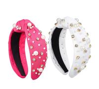 NOLITOY 2pcs Sequin Headbands for Women Wide Knotted Headband Pearl Headpiece Rave Accessories
