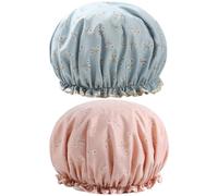 NOLITOY 2pcs Shower Cap Double-layer Printed Eva Bathing Hat for Woman Reusable Shampoo Caps No Rinse for Travel