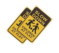 NOLITOY 2pcs Slow Down At Play Signs Metal High Visibility Safety Warning for Streets Lawns Neighborhoods Weatherproof Caution
