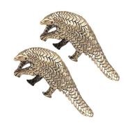 NOLITOY 2pcs Small Brass Pangolin Figurine Compact Chinese Feng Shui Animal Sculpture for Home Office Desk Decor Vintage Brass Ornament Symbolizing Luck and Success