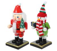 NOLITOY 2pcs Small Traditional Nutcracker Soldier Figurines for Christmas Tabletop Decor Santa Claus Snowman Design Compact Plastic Nutcracker Statue for Mantelpieces and Holiday Party