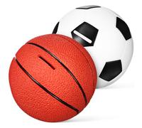 NOLITOY 2pcs Sports-themed Coin Banks Set for Adults Fun Basketball Soccer Ball Piggy Banks with Wide Slot Portable Small Money Jars for Saving Coins and Bills Creative Home Decor for Boys