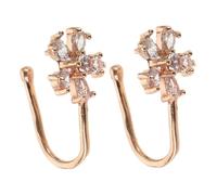 NOLITOY 2pcs U-shaped Floral Fake Nose Rings Non Piercing Copper Rhinestone Nose Jewelry for Women Lightweight Stylish Accessories for Parties Festivals
