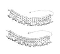 NOLITOY 2pcs Vintage Bell Anklet Tassel Chain Anklet for Women Dancing Beach Festival Wear Adjustable Summer Barefoot Leg Chains