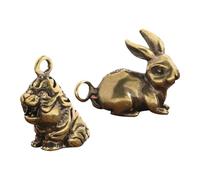 NOLITOY 2Pcs Vintage Brass Animal Keychains with Rabbit and Tiger Pendants, Small Cute Cartoon Bunny and Tiger Charms for Jewelry Making, Scrapbook, Backpack Decorations in Antique Style