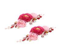 NOLITOY 2PCS Vintage Bridal Flower Hair Vine Headband with Artificial Peonies Lightweight Comfortable Wedding Hair Accessories for Women and Handmade Rhinestone Pearl Floral Clips for Prom
