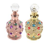 NOLITOY 2pcs Vintage Glass Travel Perfume Bottles 15ml Refillable Empty Containers Rose Gold and Gold Design for Essential Oils and Fragrance Storage