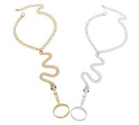 NOLITOY 2pcs Vintage Snake Ring Bracelet Set Adjustable Hand Chain Jewelry for Women Unique Snake Design Rings and Chains