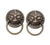 NOLITOY 2pcs Vintage Tiger Head Door Handle Retro Chinese Style Copper Pull Rings for Cabinet Wardrobe Dresser Decorative Knobs for Home Furniture