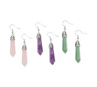 NOLITOY 3 Pairs Hexagonal Pendant Earrings for Women Natural Healing Crystal Long Delicate Ear Jewelry with Amethyst Rose Quartz and Green Aventurine