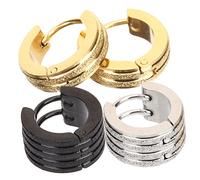 NOLITOY 3 Pairs Unisex Round Hoop Earrings Stainless Steel Ear Studs Matte Finish Double Line Design for Women Daily Wear and Special Occasions