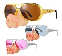 NOLITOY 3 Pcs Pig Nose Funny Glasses Lightweight Halloween Sunglasses in Gold Silver Pink for Women Party Favors Photo Booth Cosplay Accessories