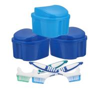 NOLITOY 3 Sets Denture Case with Brush Leakproof Soaking Storage Box for False Teeth Transport Travel Portable Dental Care Kit with Ventilated Airflow Design