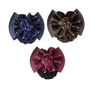 NOLITOY 3pc Bow Snoods Hair Nets for Women Soft Polyester Bun Covers with Rose and Rhinestone Design Professional Hair Accessories for Formal Occasions and Nurses Blue and Colors
