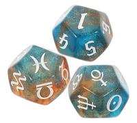 NOLITOY 3Pcs 20Mm Astrological Polyhedral Dice Set for Tarot Cards Divination with Zodiac Symbols, Geometric Tabletop Gaming Dice for Rpg and Board Games