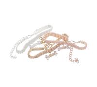 NOLITOY 3pcs Adjustable Luxury Dog Chain Collar with Rhinestone Bone Pendant Lightweight Secure Closure for Puppies and Kittens and Dog Necklace Accessories Silver Gold Rose Gold