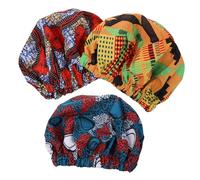 NOLITOY 3pcs African Print Elastic Bonnet Sleep Caps for Women Hair Care Bouffant with Satin Lining Wide Edge Red Green Blue Lightweight for Friction Reduction and Relaxation