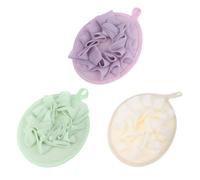 NOLITOY 3pcs Bath Puff Shower Loofah Set with Bubble Making Net, Soft Mesh Bath Sponge Exfoliating Scrubber for Body Cleansing, Bathroom Accessories in Purple Green Light Yellow